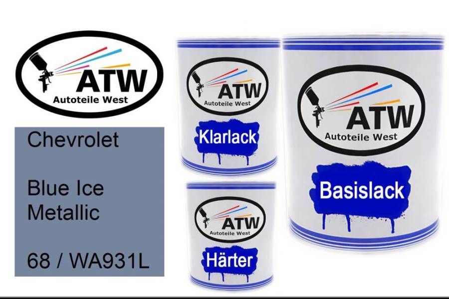 Chevrolet, Blue Ice Metallic, 68 / WA931L: 1L Lackdose + 1L Klarlack + 500ml Härter - Set, von ATW Autoteile West.